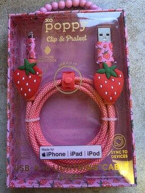 XO Poppy iPhone Strawberry Clip & Protect Lightning Cable 4-feet New